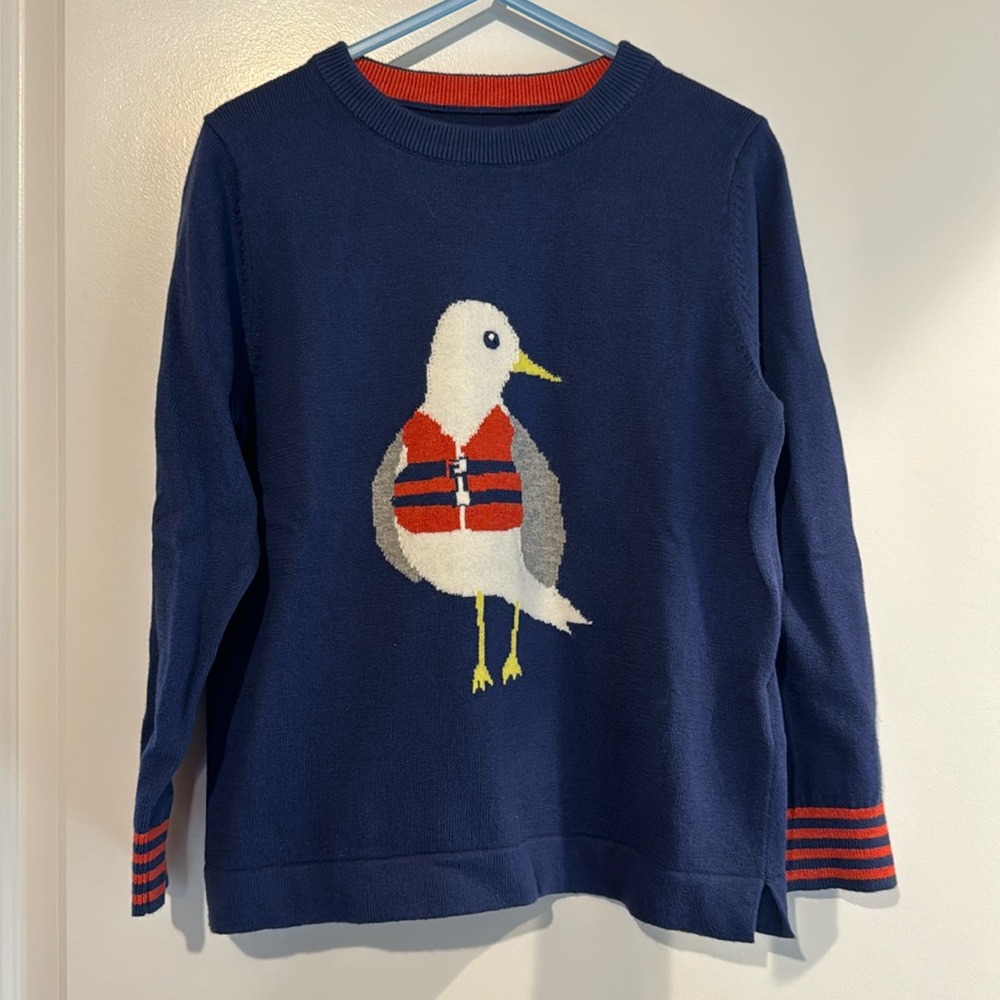 Boys’ Mini Boden Seagull Sweater, 95% cotton 5% cashmere, Navy, Size 5-6Y
